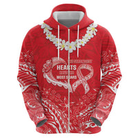 Heart Health Awareness Zip Hoodie Polynesian Red Ribbon
