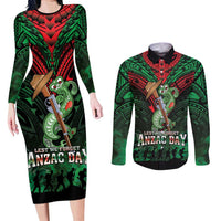 New Zealand ANZAC Day Couples Matching Long Sleeve Bodycon Dress and Long Sleeve Button Shirt Aotearoa Hei Tiki