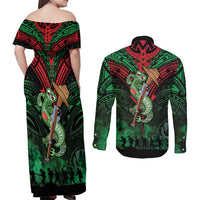 New Zealand ANZAC Day Couples Matching Off Shoulder Maxi Dress and Long Sleeve Button Shirt Aotearoa Hei Tiki