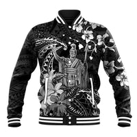 Hawaii King Kamehameha Day Baseball Jacket Polynesian Pattern Mix Hibiscus Black