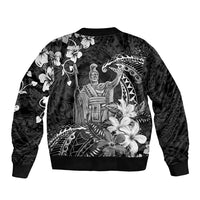 Hawaii King Kamehameha Day Bomber Jacket Polynesian Pattern Mix Hibiscus Black