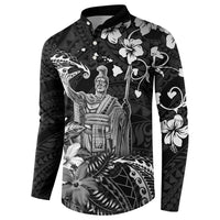 Hawaii King Kamehameha Day Button Sweatshirt Polynesian Pattern Mix Hibiscus Black