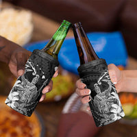 Hawaii King Kamehameha Day 4 in 1 Can Cooler Tumbler Polynesian Pattern Mix Hibiscus Black