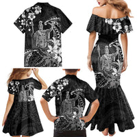 Hawaii King Kamehameha Day Family Matching Mermaid Dress and Hawaiian Shirt Polynesian Pattern Mix Hibiscus Black