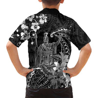 Hawaii King Kamehameha Day Family Matching Short Sleeve Bodycon Dress and Hawaiian Shirt Polynesian Pattern Mix Hibiscus Black