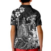 Hawaii King Kamehameha Day Kid Polo Shirt Polynesian Pattern Mix Hibiscus Black