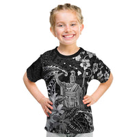 Hawaii King Kamehameha Day Kid T Shirt Polynesian Pattern Mix Hibiscus Black