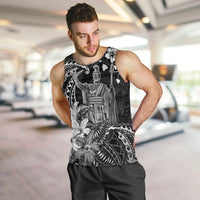 Hawaii King Kamehameha Day Men Tank Top Polynesian Pattern Mix Hibiscus Black