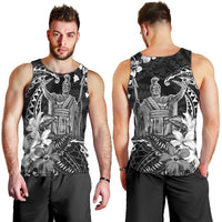 Hawaii King Kamehameha Day Men Tank Top Polynesian Pattern Mix Hibiscus Black