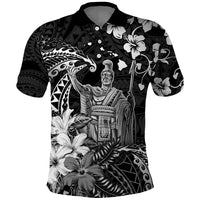 Hawaii King Kamehameha Day Polo Shirt Polynesian Pattern Mix Hibiscus Black