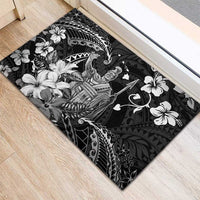 Hawaii King Kamehameha Day Rubber Doormat Polynesian Pattern Mix Hibiscus Black
