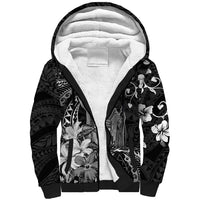Hawaii King Kamehameha Day Sherpa Hoodie Polynesian Pattern Mix Hibiscus Black