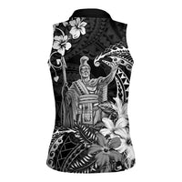 Hawaii King Kamehameha Day Women Sleeveless Polo Shirt Polynesian Pattern Mix Hibiscus Black LT05 - Polynesian Pride