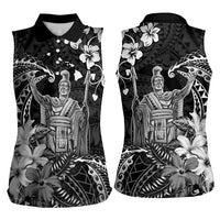 Hawaii King Kamehameha Day Women Sleeveless Polo Shirt Polynesian Pattern Mix Hibiscus Black LT05 - Polynesian Pride