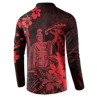 Hawaii King Kamehameha Day Button Sweatshirt Polynesian Pattern Mix Hibiscus Red
