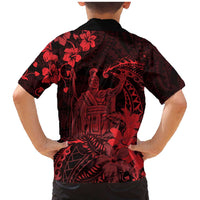 Hawaii King Kamehameha Day Family Matching Mermaid Dress and Hawaiian Shirt Polynesian Pattern Mix Hibiscus Red