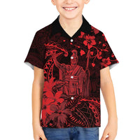 Hawaii King Kamehameha Day Family Matching Puletasi and Hawaiian Shirt Polynesian Pattern Mix Hibiscus Red