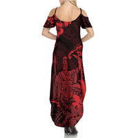 Hawaii King Kamehameha Day Family Matching Summer Maxi Dress and Hawaiian Shirt Polynesian Pattern Mix Hibiscus Red