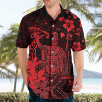 Hawaii King Kamehameha Day Hawaiian Shirt Polynesian Pattern Mix Hibiscus Red