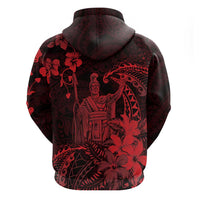 Hawaii King Kamehameha Day Hoodie Polynesian Pattern Mix Hibiscus Red