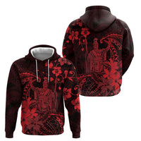 Hawaii King Kamehameha Day Hoodie Polynesian Pattern Mix Hibiscus Red