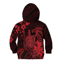 Hawaii King Kamehameha Day Kid Hoodie Polynesian Pattern Mix Hibiscus Red