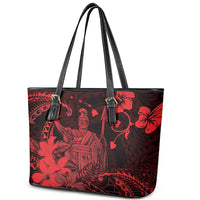Hawaii King Kamehameha Day Leather Tote Bag Polynesian Pattern Mix Hibiscus Red