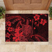 Hawaii King Kamehameha Day Rubber Doormat Polynesian Pattern Mix Hibiscus Red
