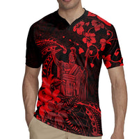 Hawaii King Kamehameha Day Rugby Jersey Polynesian Pattern Mix Hibiscus Red