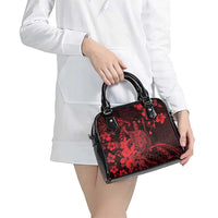 Hawaii King Kamehameha Day Shoulder Handbag Polynesian Pattern Mix Hibiscus Red