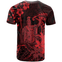 Hawaii King Kamehameha Day T Shirt Polynesian Pattern Mix Hibiscus Red