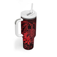 Hawaii King Kamehameha Day Tumbler With Handle Polynesian Pattern Mix Hibiscus Red