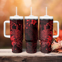 Hawaii King Kamehameha Day Tumbler With Handle Polynesian Pattern Mix Hibiscus Red