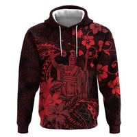 Hawaii King Kamehameha Day Zip Hoodie Polynesian Pattern Mix Hibiscus Red