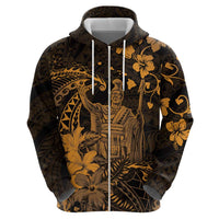 Hawaii King Kamehameha Day Hoodie Polynesian Pattern Mix Hibiscus Gold