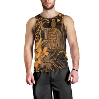 Hawaii King Kamehameha Day Men Tank Top Polynesian Pattern Mix Hibiscus Gold