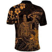 Hawaii King Kamehameha Day Polo Shirt Polynesian Pattern Mix Hibiscus Gold