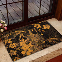 Hawaii King Kamehameha Day Rubber Doormat Polynesian Pattern Mix Hibiscus Gold