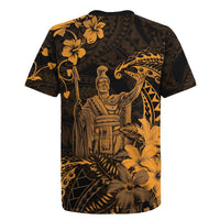 Hawaii King Kamehameha Day Rugby Jersey Polynesian Pattern Mix Hibiscus Gold