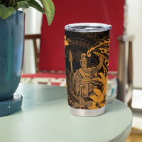 Hawaii King Kamehameha Day Tumbler Cup Polynesian Pattern Mix Hibiscus Gold