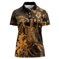Hawaii King Kamehameha Day Women Polo Shirt Polynesian Pattern Mix Hibiscus Gold LT05 Female Gold - Polynesian Pride