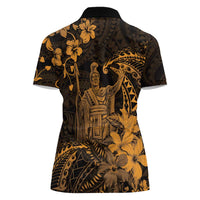 Hawaii King Kamehameha Day Women Polo Shirt Polynesian Pattern Mix Hibiscus Gold LT05 - Polynesian Pride