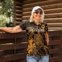Hawaii King Kamehameha Day Women Polo Shirt Polynesian Pattern Mix Hibiscus Gold LT05 - Polynesian Pride