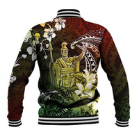 Hawaii King Kamehameha Day Baseball Jacket Polynesian Pattern Mix Hibiscus Reggae