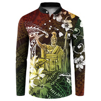 Hawaii King Kamehameha Day Button Sweatshirt Polynesian Pattern Mix Hibiscus Reggae