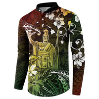 Hawaii King Kamehameha Day Button Sweatshirt Polynesian Pattern Mix Hibiscus Reggae