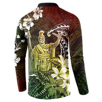 Hawaii King Kamehameha Day Button Sweatshirt Polynesian Pattern Mix Hibiscus Reggae
