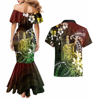 Hawaii King Kamehameha Day Couples Matching Mermaid Dress and Hawaiian Shirt Polynesian Pattern Mix Hibiscus Reggae