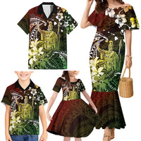 Hawaii King Kamehameha Day Family Matching Mermaid Dress and Hawaiian Shirt Polynesian Pattern Mix Hibiscus Reggae