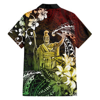 Hawaii King Kamehameha Day Family Matching Off Shoulder Short Dress and Hawaiian Shirt Polynesian Pattern Mix Hibiscus Reggae